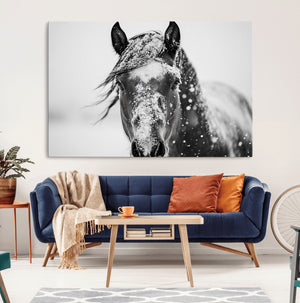 Western Wall Art | Black and White Winter Horse Wall Art |