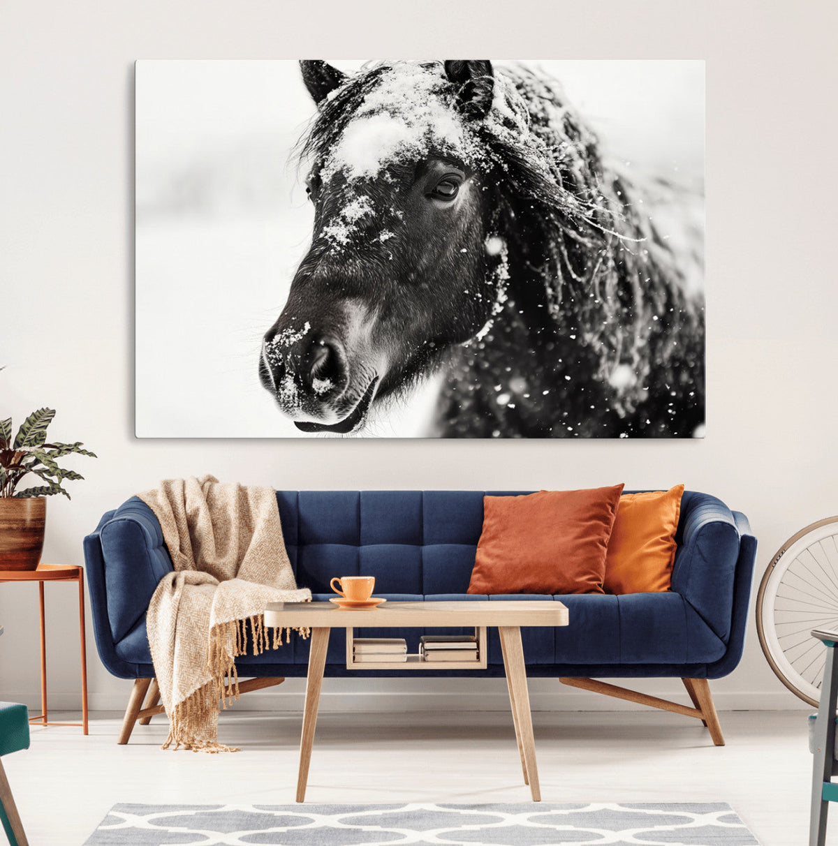 Framed Black and White Horse Wall Art | Ready to Hang and