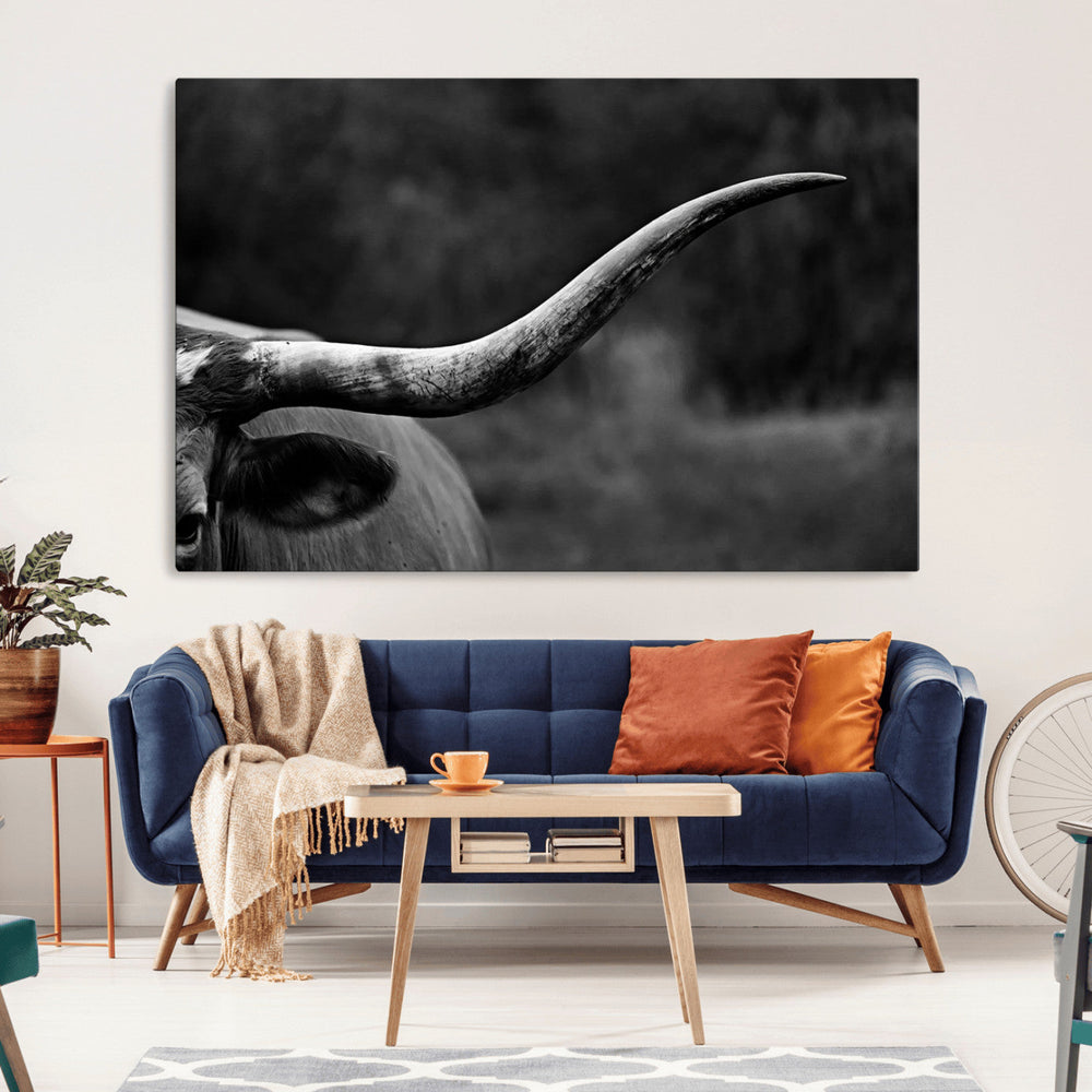 Cow Longhorn Wall Art | Black and White Print | Ready to
