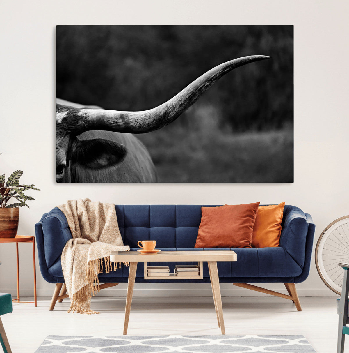 Cow Longhorn Wall Art | Black and White Print | Ready to