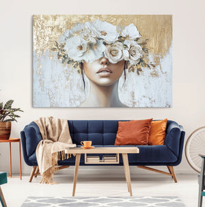 Golden Petal Wall Art - Canvas Print Flower Head Woman