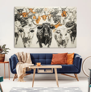 Texas Longhorn Wall Art Canvas Print – Herd Abstract Cow