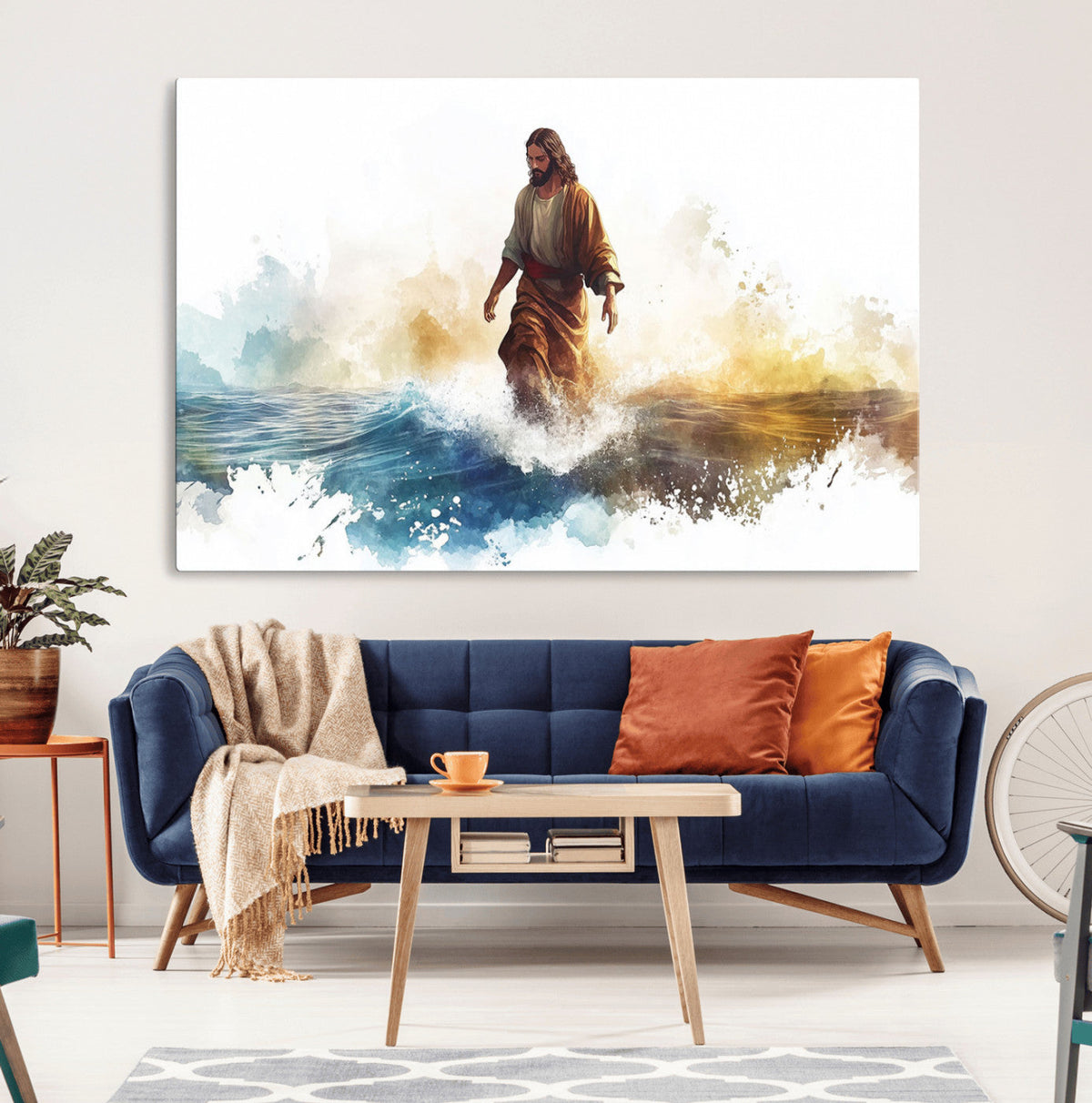 Watercolor Jesus Walking Wall Art Print, Jesus Water Canvas