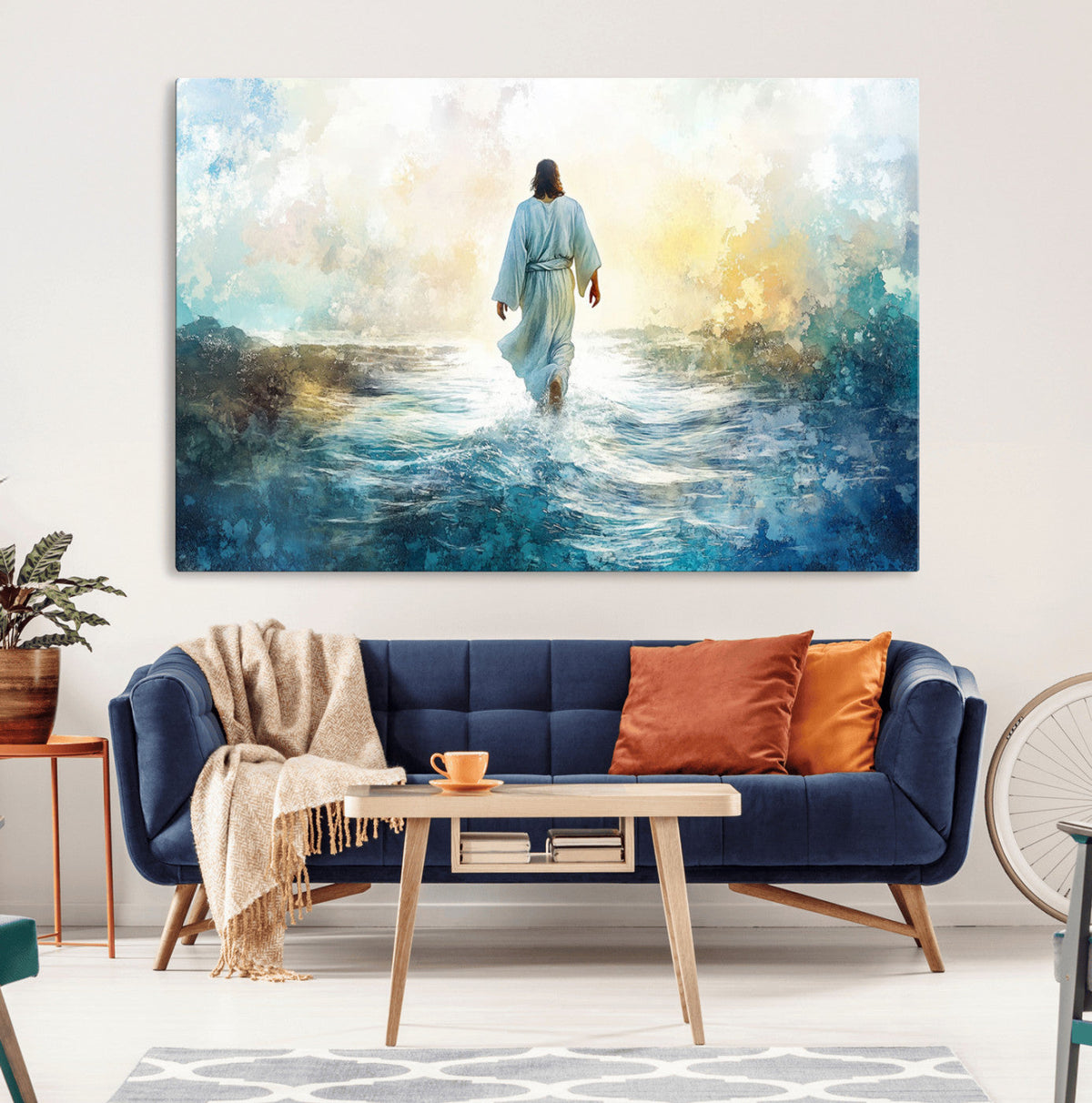 Watercolor Jesus Walking on Water Canvas Print, Christian