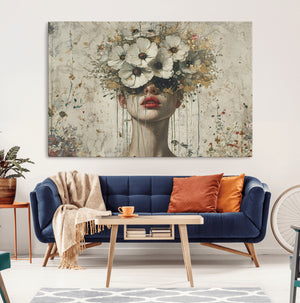 Abstract Floral Women Patel Wall Art Canvas Print