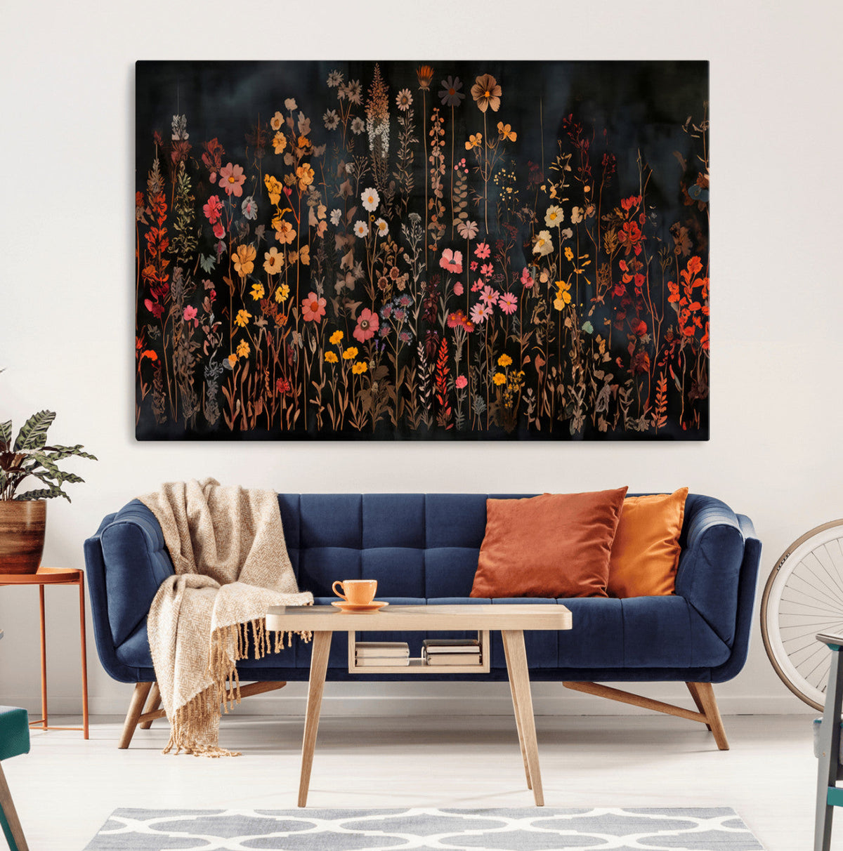 Large Floral Painting Print Illustration Flowers Canvas Wall
