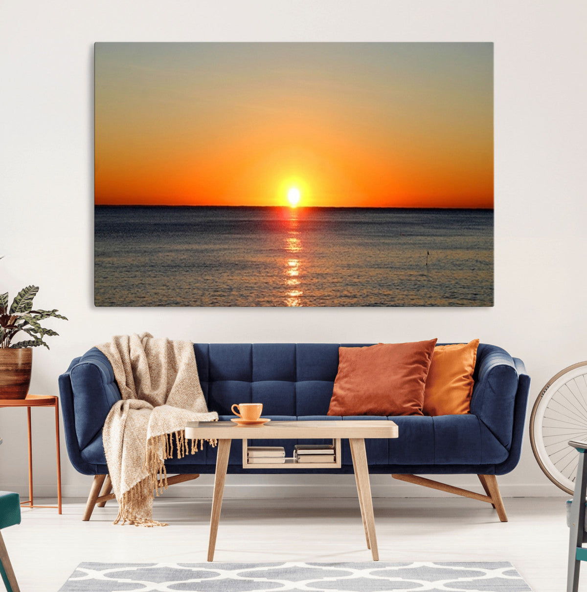 Golden Horizon Sunset Over Ocean Wall Art Canvas Print –