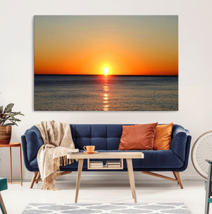 Golden Horizon Sunset Over Ocean Wall Art Canvas Print –