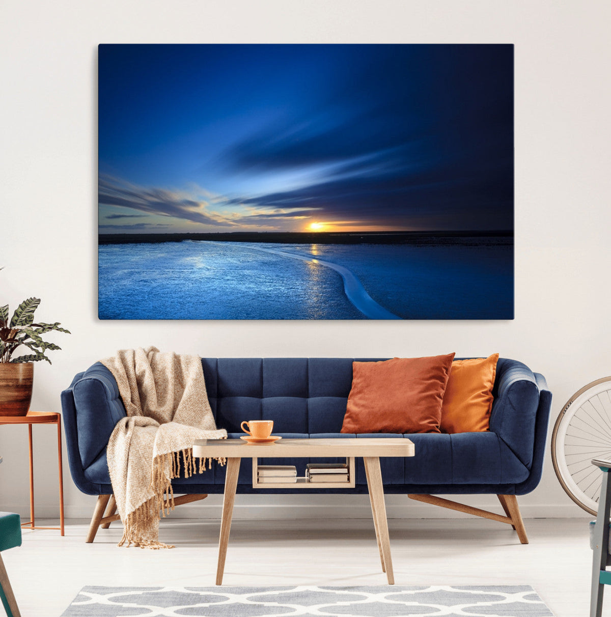 Blue Sunset Ocean Canvas Wall Art Print – Serene Coastal