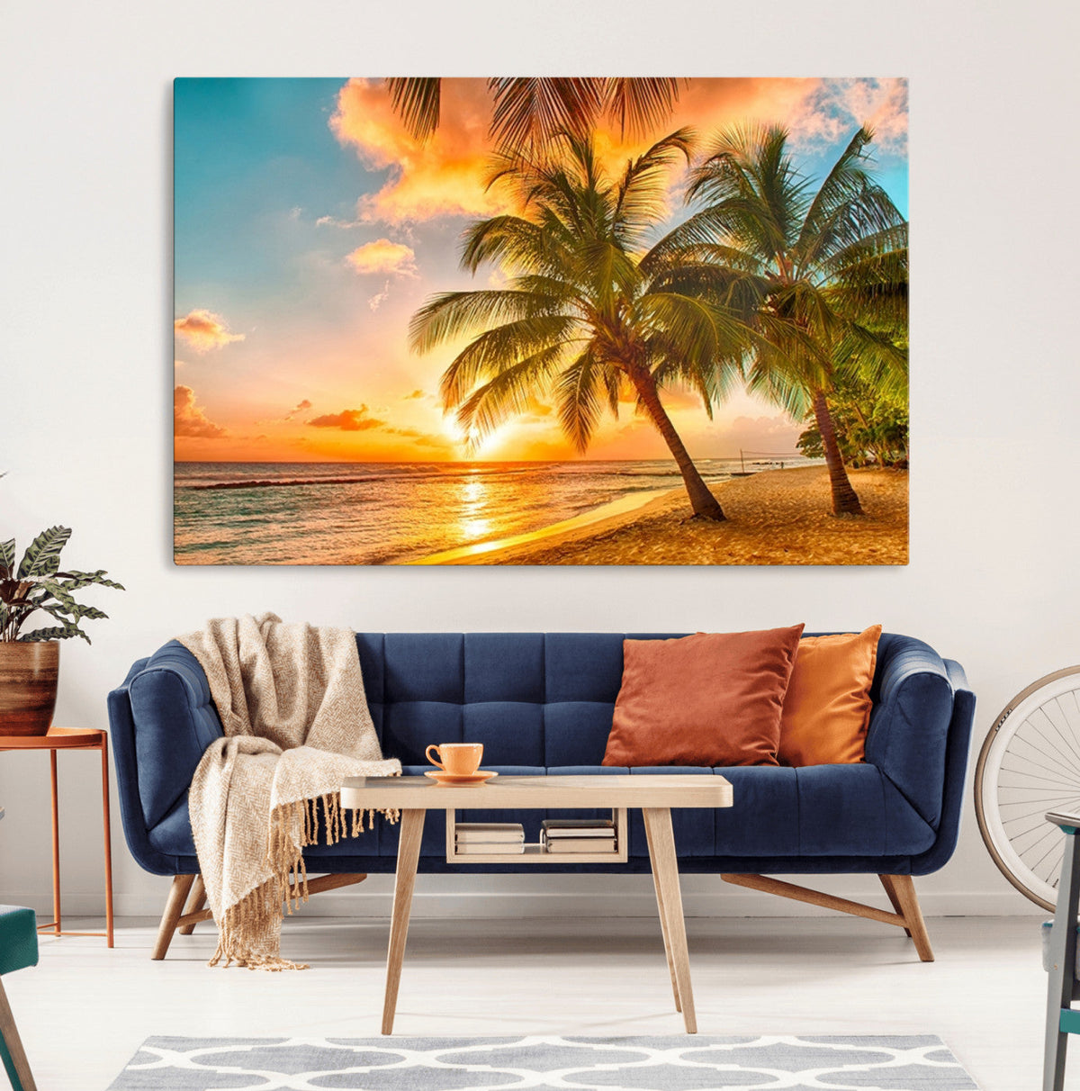 Tropical Sunset Beach Canvas Wall Art Print – Vibrant Palm