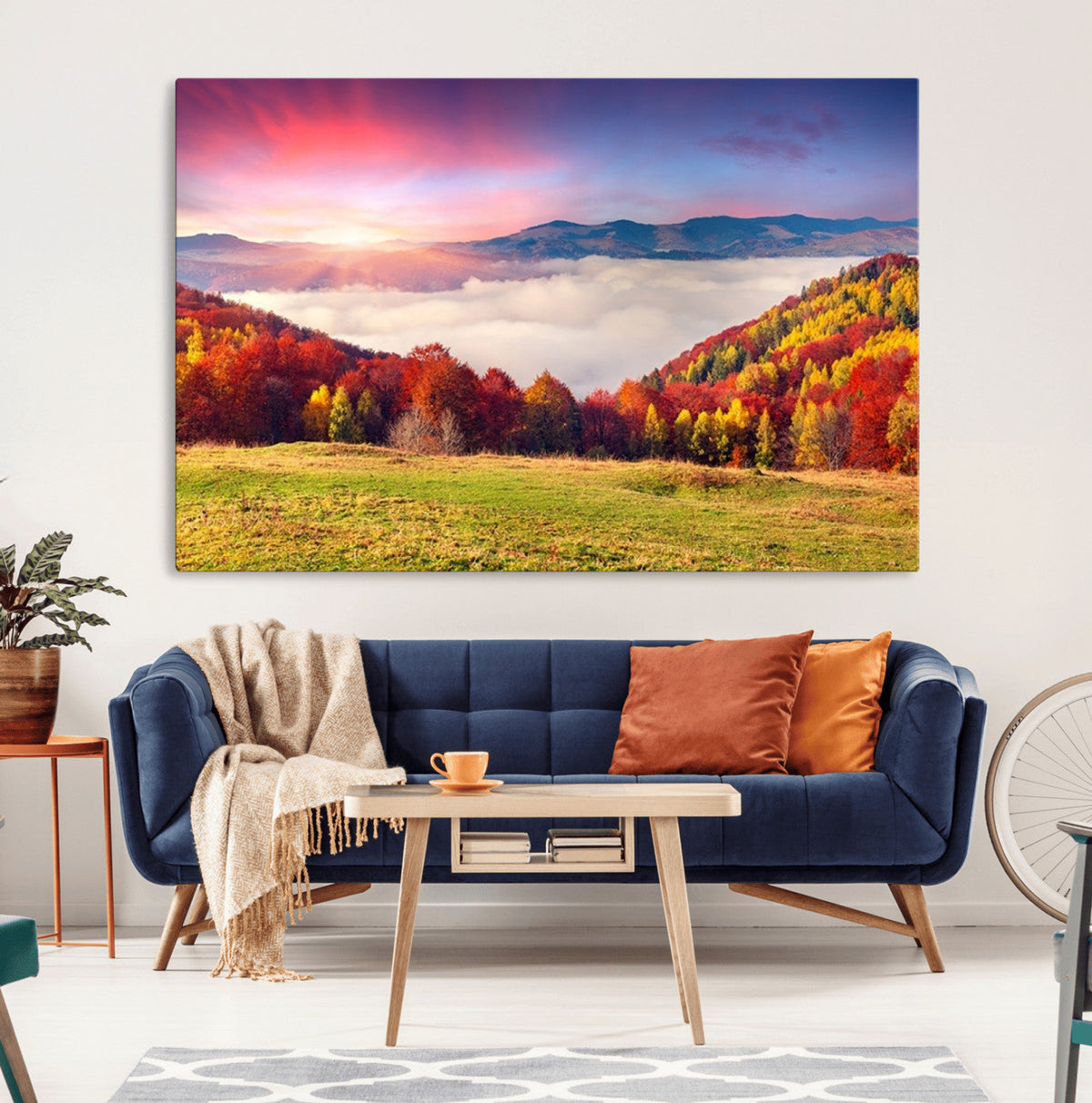 Autumn Mountain Foggy Landscape Wall Art Canvas Print |