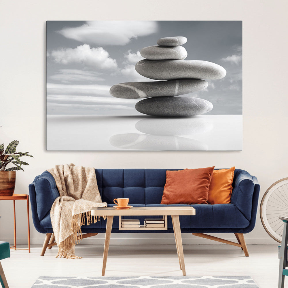 Still Life Black and White Zen Stones Wall Art Canvas,