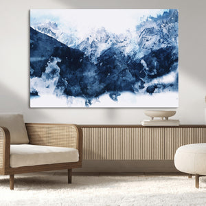 Abstract Blue Mountain Canvas Wall Art – Modern Triptych