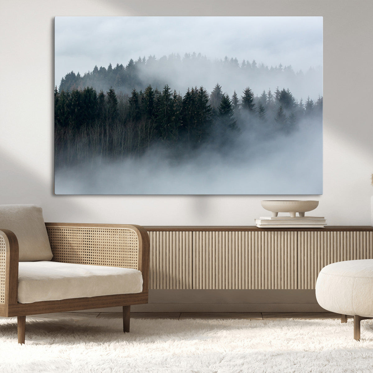 Autumn and Misty Trees in the Forest Wall Art Canvas Print,