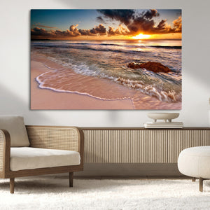 Sunset on Ocean Wall Art Canvas Print