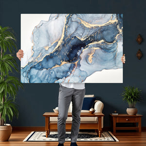 Blue Abstract Canvas Wall Art Print | Fluid Marble Effect Abstract Art
