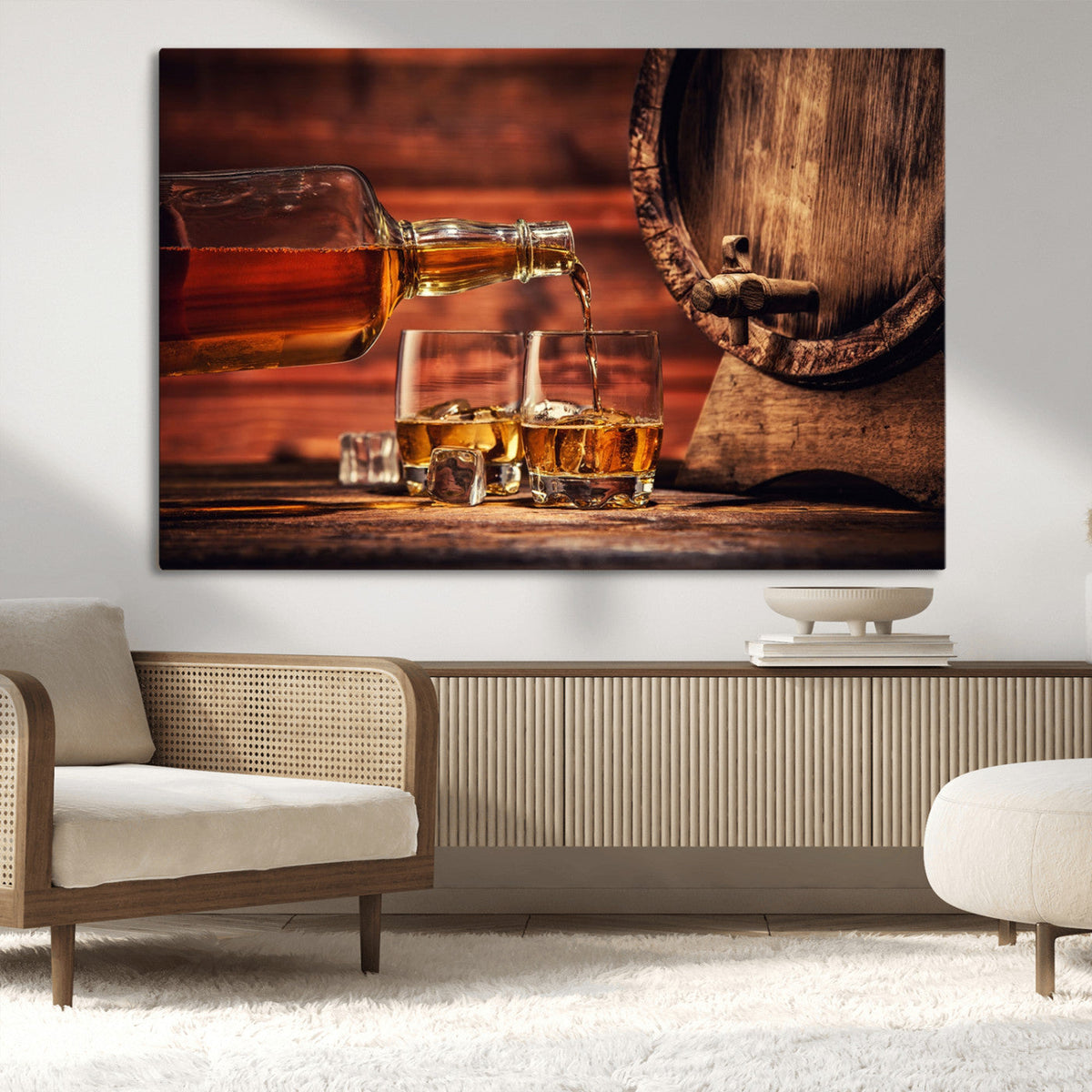 Whiskey and Cigar Canvas Wall Art | 3 Panel Bar Room Decor