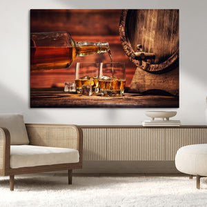 Whiskey and Cigar Canvas Wall Art | 3 Panel Bar Room Decor
