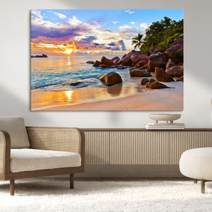 Tropical Island Beach Sunset Canvas Print