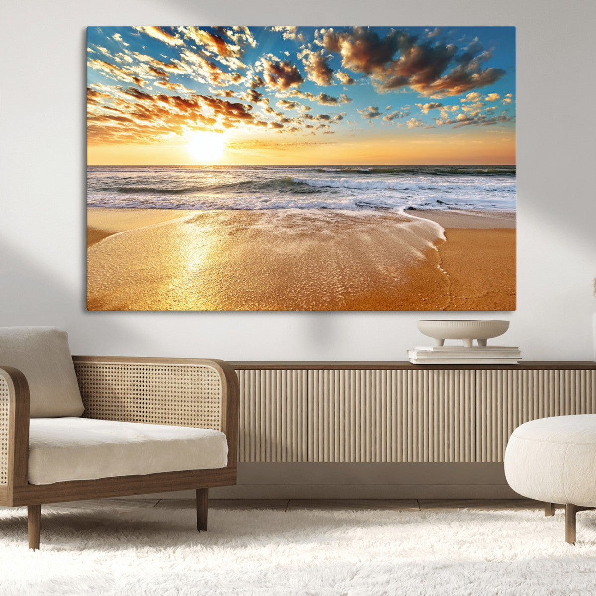 Golden Sunset Beach Print Canvas Wall Art, Giclee Canvas