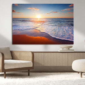 Tropical Ocean Sunset Wall Art Canvas Print, Golden Beach
