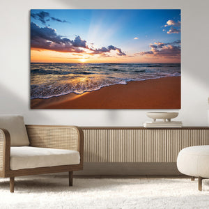 Serene Ocean Sunset Canvas Print, Golden Hour Beach Wall