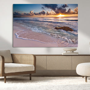 Sea Ocean Sunset Beach Wall Art Canvas Print