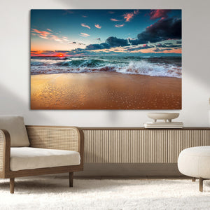 Sunset on Beach Wall Art Ocean Beach Canvas Print