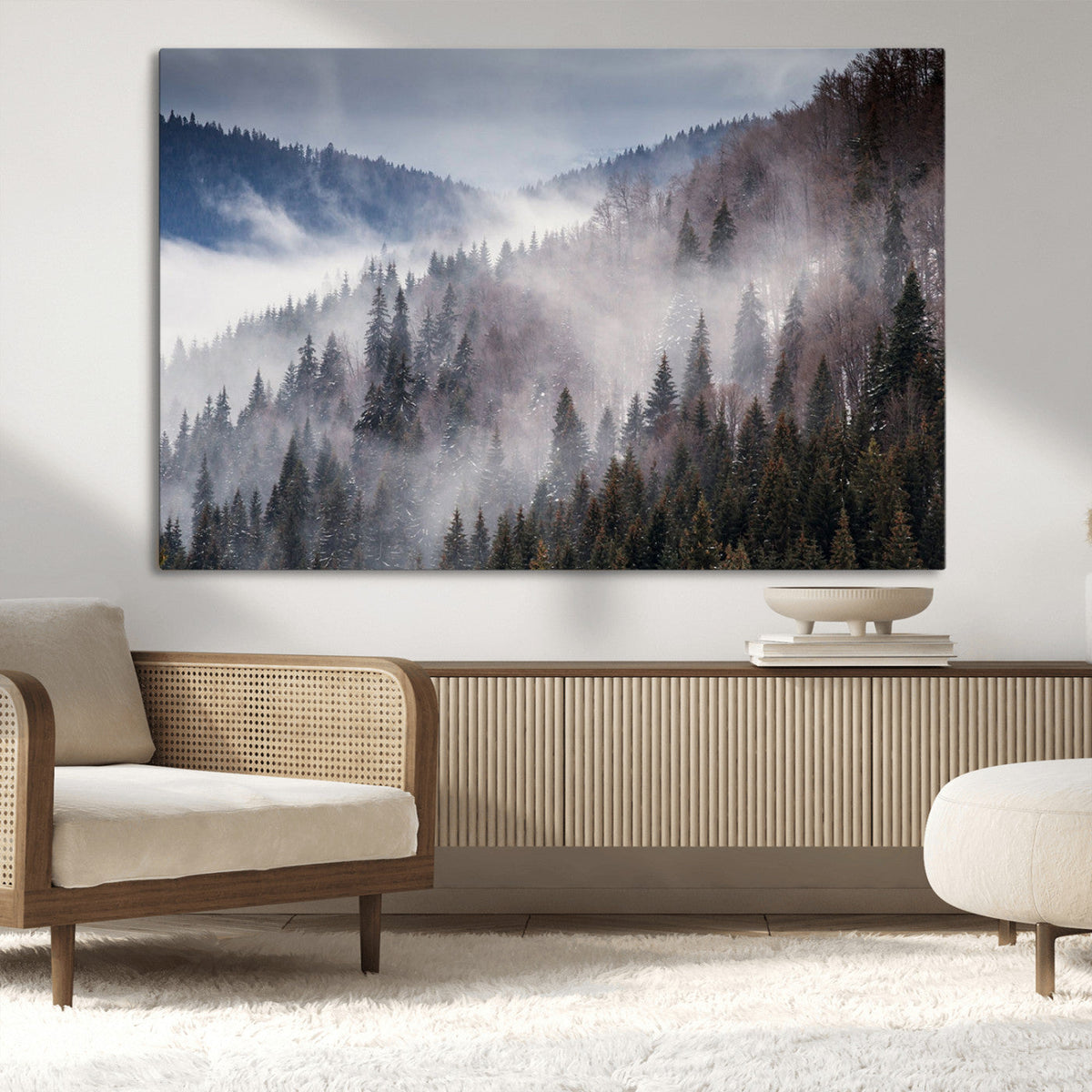 Beautiful Rising Fog in Winter Mountain Landscape- Framed