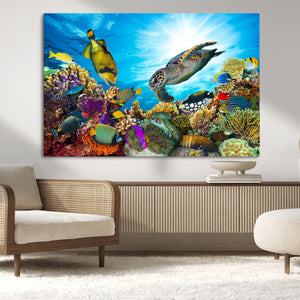 Aquatic Life Sea Turtles Fish Wall Art Canvas Print