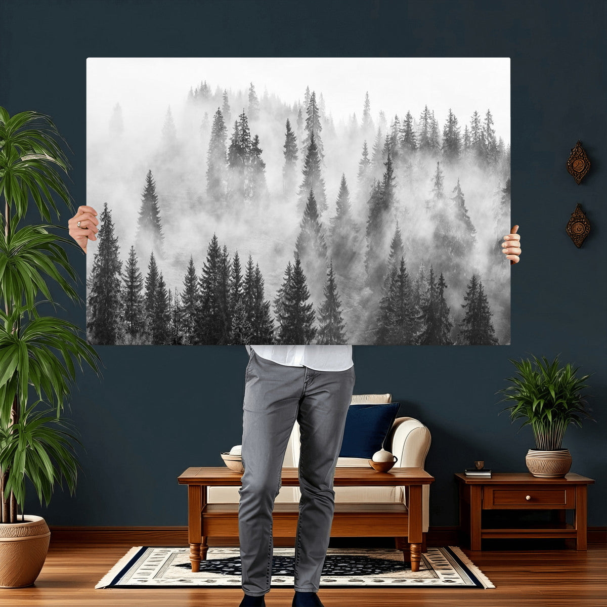 Forest Wall Art Print | Foggy Pine Forest Canvas Wall Art -