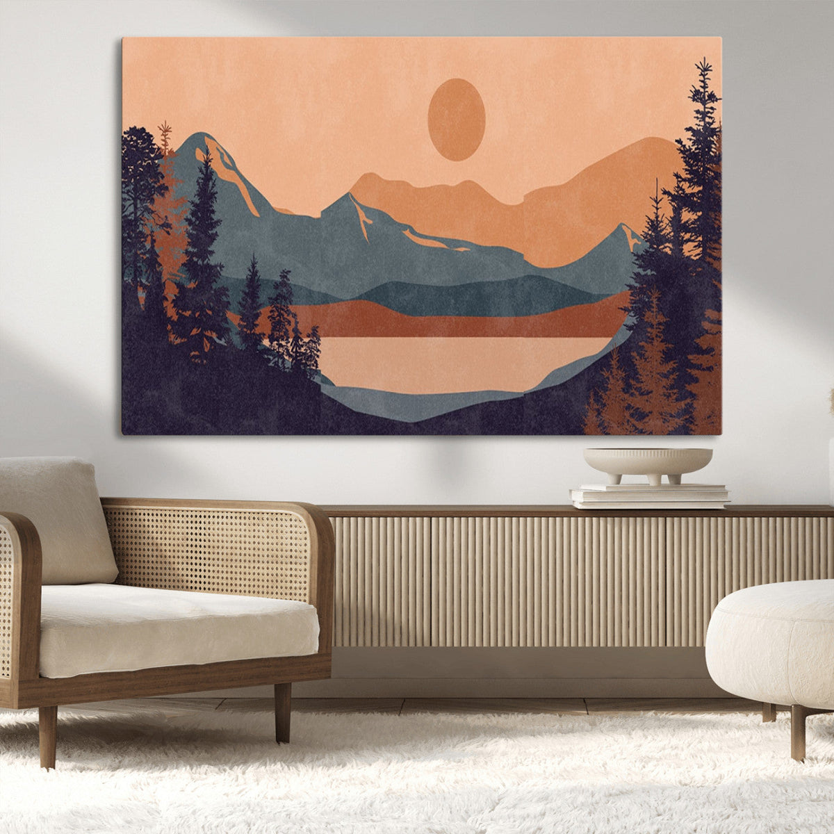 Modern Boho Sunset Canvas Print, Mountain Landscape Triptych