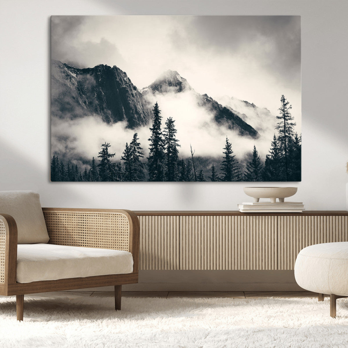 Large Foggy Mountain Forest Wall Art Canvas Print | Misty
