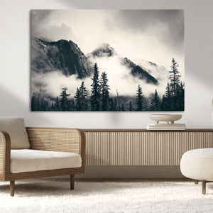 Large Foggy Mountain Forest Wall Art Canvas Print | Misty