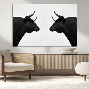 Spanish Bull Art - Framed Black and White Bull Canvas Print