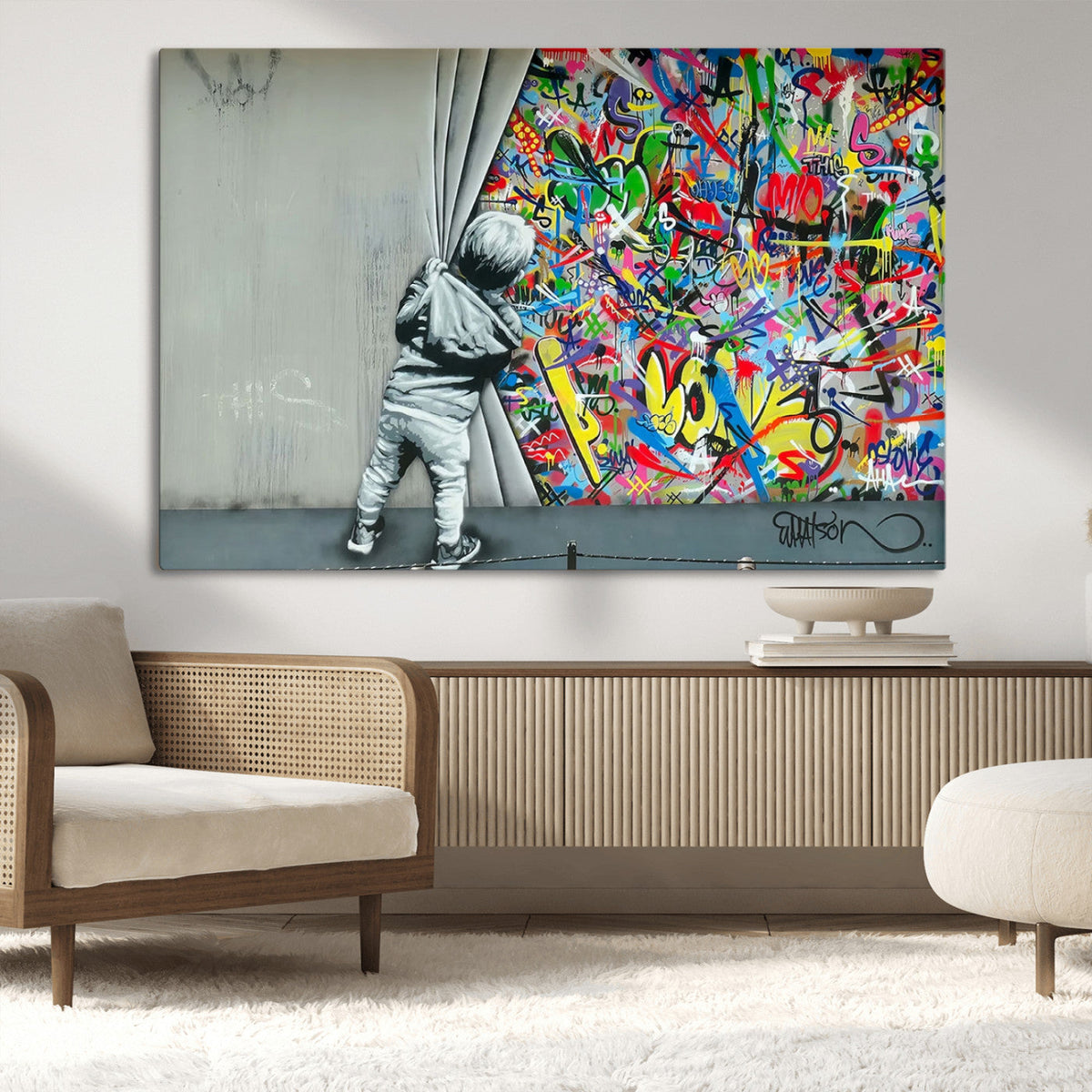 Banksy Colorful Street Graffiti Canvas Wall Art Print,