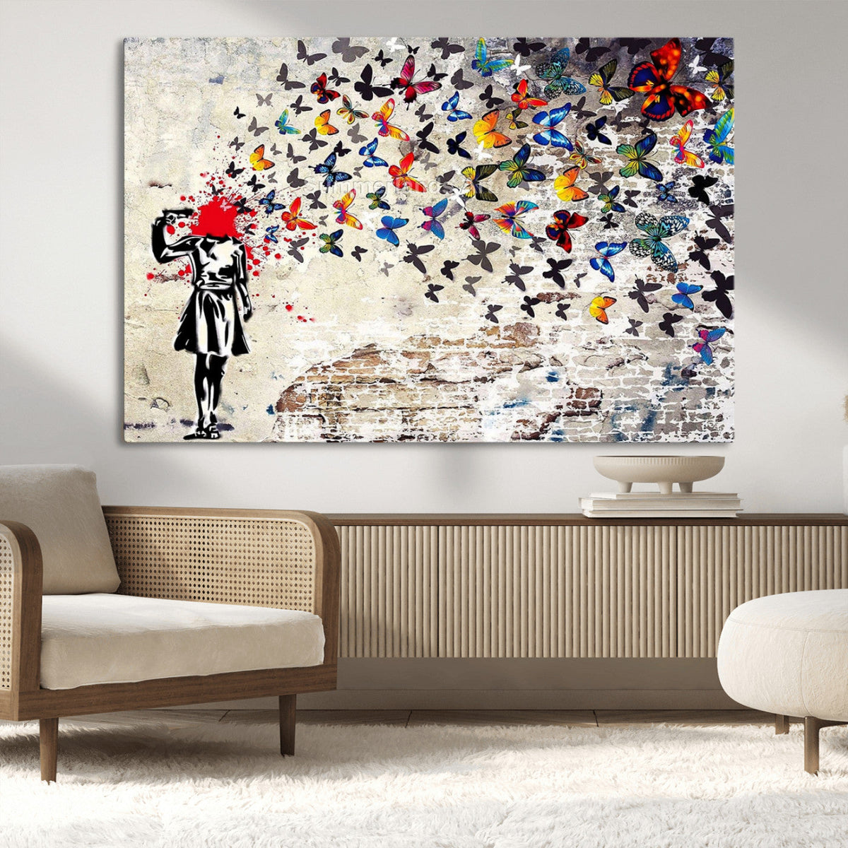 Banksy Art Butterfly Girl Explosion Canvas Art – Vibrant