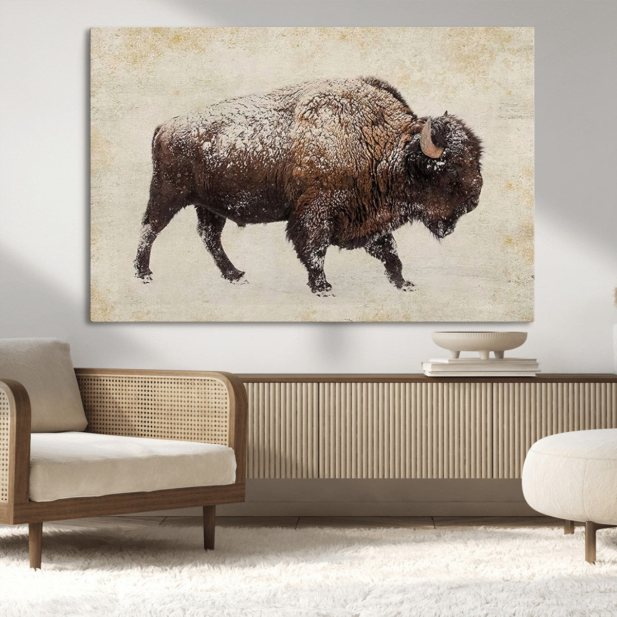 Buffalo Wall Art, Western Bison Canvas Print, Rustic Buffalo