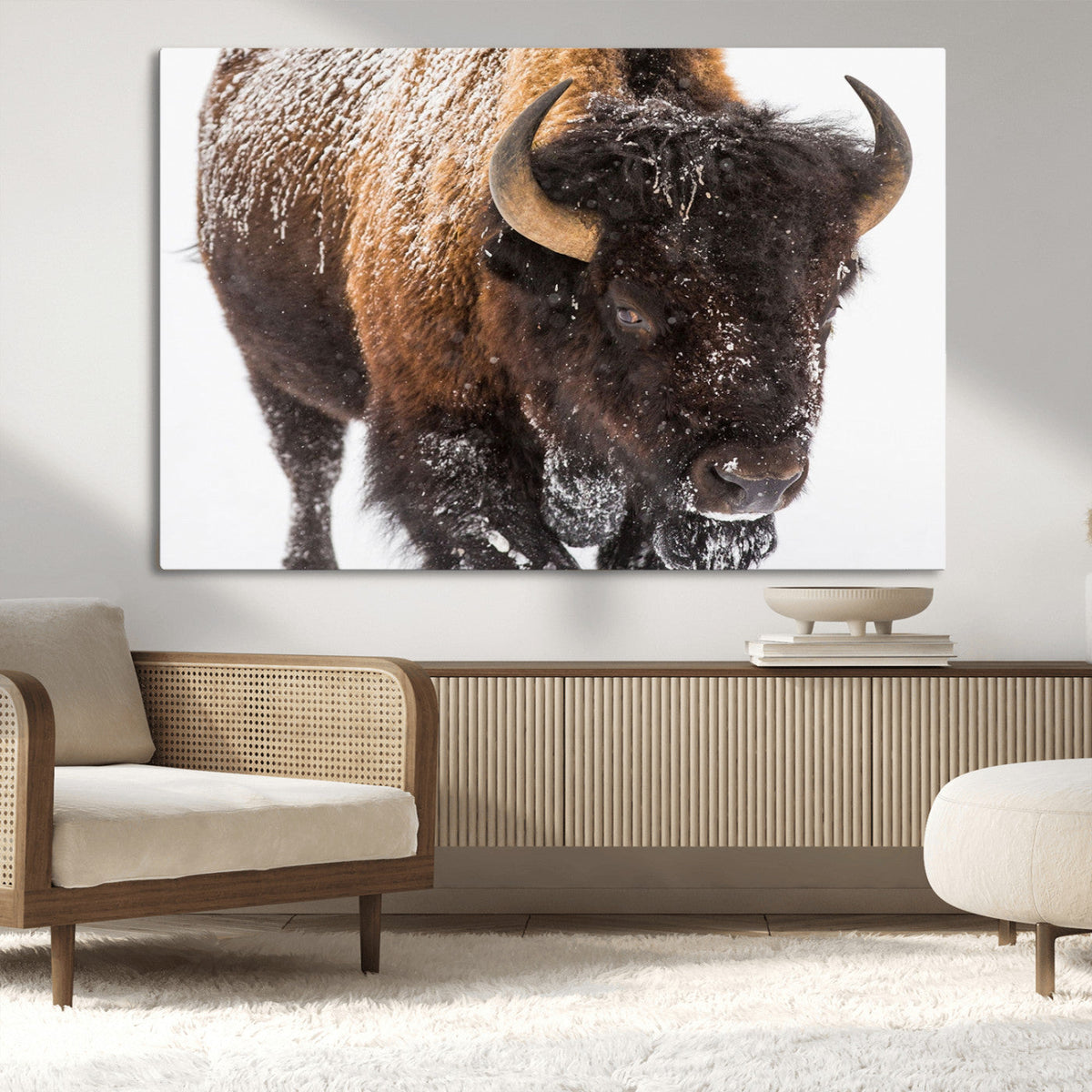 Bison Wall Art Canvas Print For Farmhouse, Wild Animal Wall