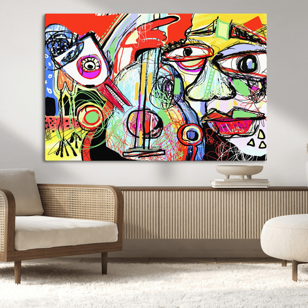 Picasso Style Art Abstract Canvas Wall Art Print , Colorful