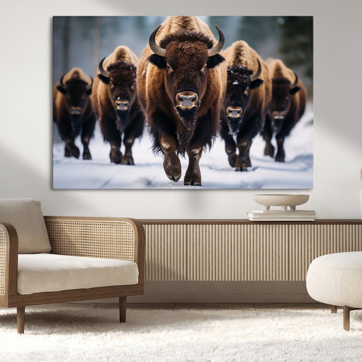 Buffalo Wall Art Canvas Print, American Bison Herd Wall Art