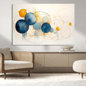Geometric Blue Orange Abstract Wall Art Canvas, Geometric