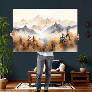 Abstract Mountain Wall Art | Misty Mountain Forest and