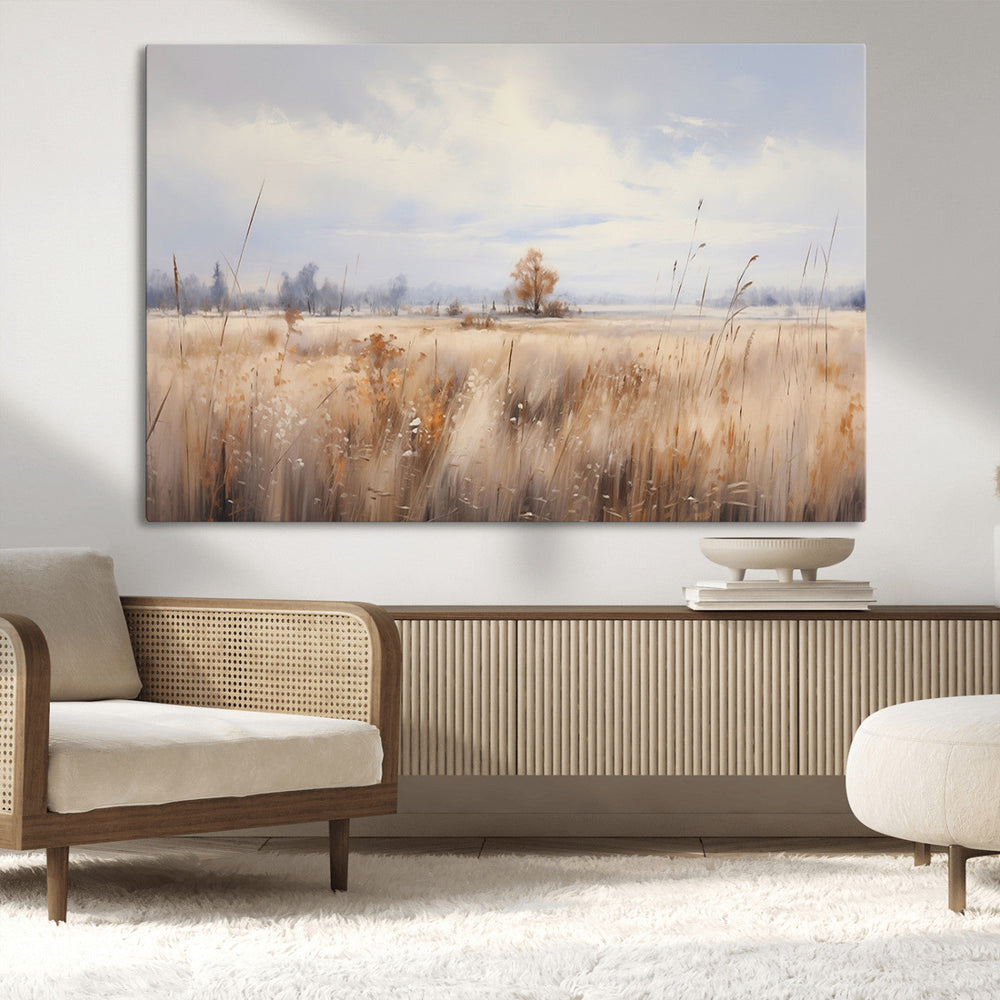Golden Fields Wall Art Print Canvas – Serene Landscape of