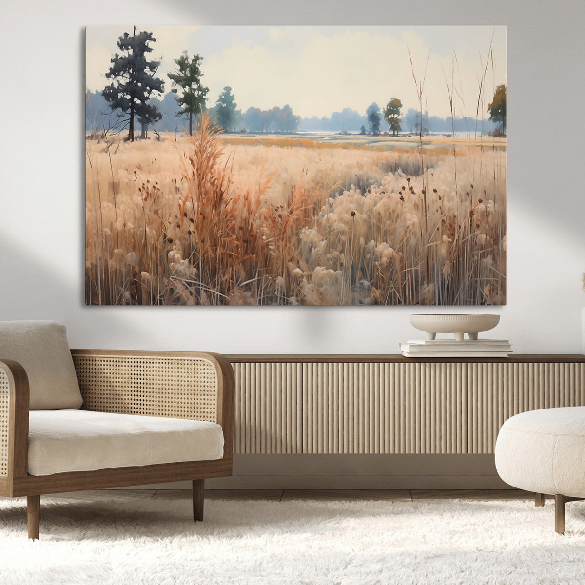 Golden Fields Canvas Wall Art Print – Serene Landscape of