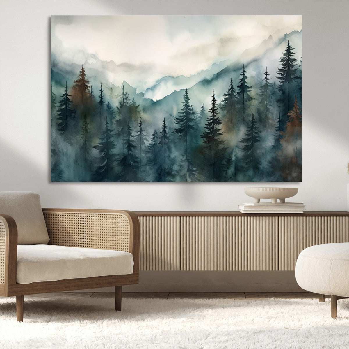 Serenity Forest Wall Art Canvas | Foggy Mountain Landscape