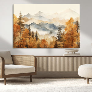 Golden Autumn Forest Wall Art Canvas | Mountain Landscape
