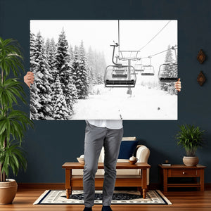 Ski Wall Art - Ski Lift Wall Art Canvas Print Snow Covered
