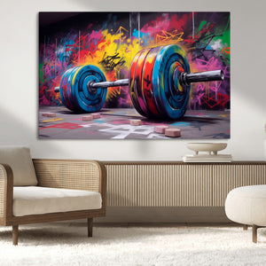 Abstract Graffiti Barbell Canvas Wall Art – Urban Fitness