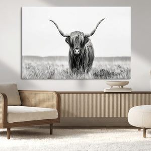 Highland Cow Canvas Wall Art – Majestic Beauty in Black and